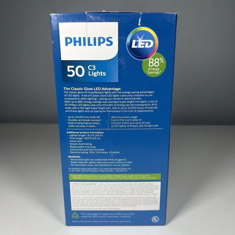 New Philips 50 C3 Lights Multi Classic Glow LED A5 Indoor Outdoor NIB